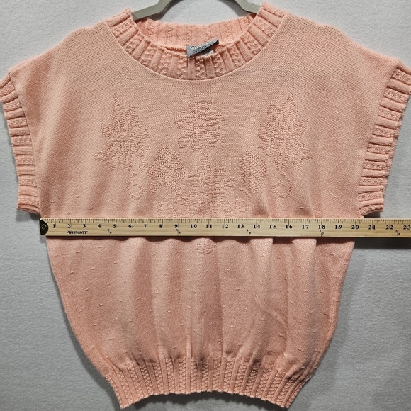 Vintage Adele Knitwear Salmon Pink Floral Pullover Vest Sweater Small Medium USA - Picture 6 of 8